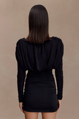 Hayden Long Sleeve Plunge Mini Dress - Black