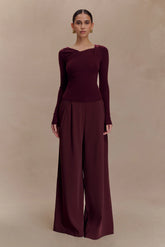 Culver Draped Twist Knit Top - Wine