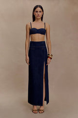 Maylena High Rise Denim Maxi Skirt - Indigo Blue