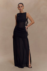 Daria Draped Chiffon Maxi Dress - Black