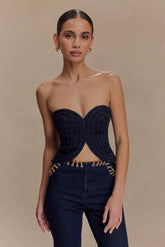 Tully Strapless Topstitch Denim Top - Indigo Blue