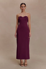 Cary Folded Strapless Crepe Midi Dress - Wine