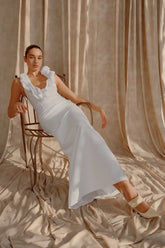 Carolyn Linen Bubble Maxi Dress - White