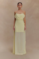 Rosalie Floral Chiffon Maxi Dress - Pastel Lemon
