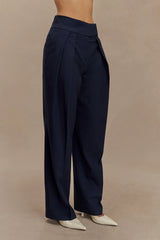 Penelope Pleated High Waisted Pants - Dark Navy