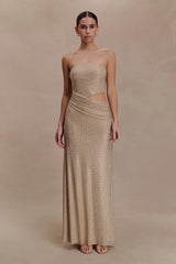 Starla Strapless Diamante Maxi Dress - Gold