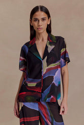 Rachel Chiffon Short Sleeve Shirt - Multi Fluid Reverie Print