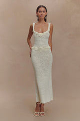 Teagan Floral Hand Crochet Midi Dress - Ivory