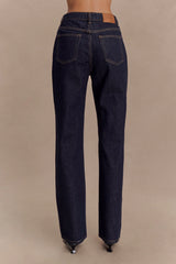 Janine High Waisted Straight Leg Jeans - Washed Indigo Blue