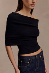 Sierra Asymmetrical Cashmere Blend Knit Top - Black