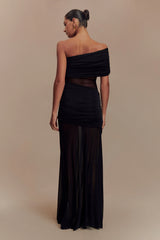 Dallas One Shoulder Mesh Maxi Dress - Black