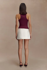 Lola Ribbed Sleeveless Top With Hardware - Burgundy