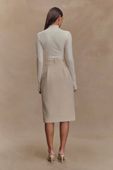 Vera Suiting Split Front Midi Skirt - Ivory Stone