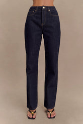 Janine High Waisted Straight Leg Jeans - Washed Indigo Blue