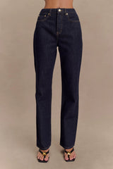 Janine High Waisted Straight Leg Jeans - Washed Indigo Blue