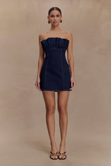 Raesha Frill Denim Mini Dress - Indigo Blue