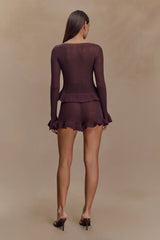 Eleanor Knit Frill Shorts - Chocolate