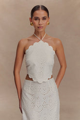 Kensley Broderie Halter Top - White