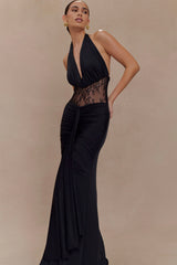 Bonnie Slinky And Lace Maxi Dress - Black