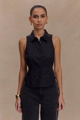 Selene Sleeveless Halter Shirt - Black
