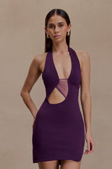 Aubree Crepe And Mesh Mini Dress - Purple