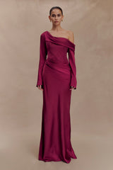 Iris Long Sleeve Satin Maxi Dress - Mahogany