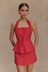 Kallie Linen Peplum Halter Top - Burnt Rose