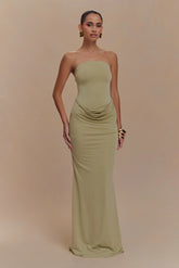 Madison Strapless Slinky Maxi Dress - Sage