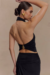 Calandra Slinky Halter Top With Hardware - Black