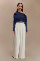 Everly Sheer Mesh Off Shoulder Top - Dark Navy