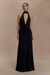 Juliet Slinky Maxi Dress With Scarf - Black