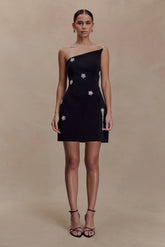 Liva Strapless Diamante Floral Trim Mini Dress - Black