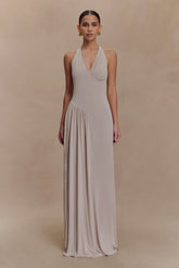 Yelena Ruched Halter Maxi Dress - Taupe
