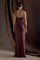 Lilly Sweetheart Satin Maxi Dress - Dark Chocolate