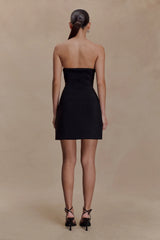 Liva Strapless Diamante Floral Trim Mini Dress - Black