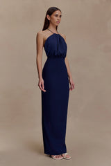 Elina Satin Necklace Maxi Dress - Navy