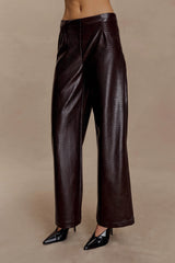 Henry Croc Faux Leather Straight Leg Pants - Dark Chocolate