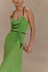 Elaine Chiffon Beaded Maxi Dress - Green