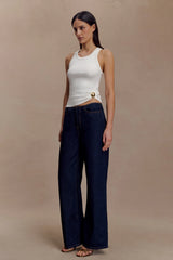 Lola Ribbed Sleeveless Top With Hardware - White