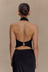 Calandra Slinky Halter Top With Hardware - Black