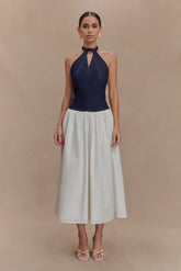 Ashwin Denim Cotton Midi Dress - Indigo Blue