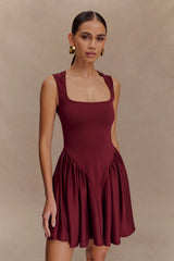 Sharon Scuba Jersey Mini Dress - Wine