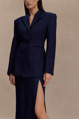 Cassie Column Maxi Skirt - Navy Pinstripe
