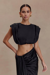 Zendaya Silk Crop Top - Black