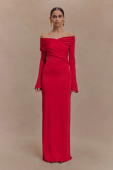 Therese Off Shoulder Ruched Maxi Dress - Red