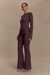 Enid Faux Leather Beaded Belt - Chocolate