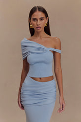 Irene Gathered Knit Top - Blue