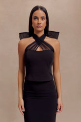 Maryam Tulle Bow Top - Black