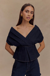 Rayne Off Shoulder Denim Top - Indigo Blue