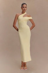 Anastasia One Shoulder Modal Midi Dress - Pale Lemon